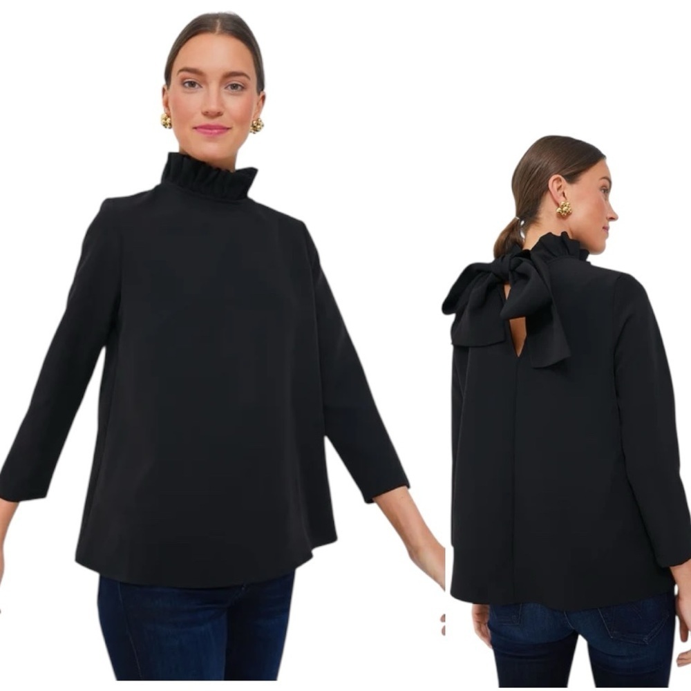 TUCKERNUCK‎ Black Faye Blouse Size XXL Ruffle Neck Classic Staple